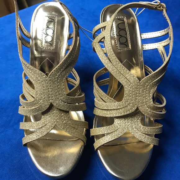 Sugar strappy gold shimmer heels - Picture 3 of 7